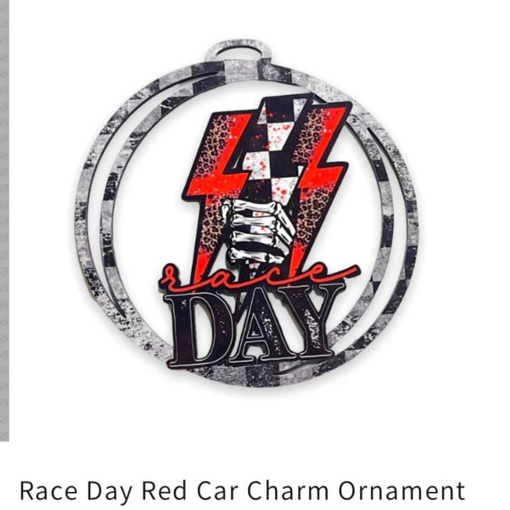 Red and black race day car charm
